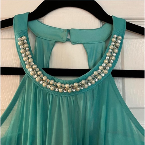 Floor length aqua evening dress - Picture 2 of 4